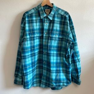 LL BEAN MEN’S TRADITIONAL FIT BLUE PLAID SHIRT - LARGE REG